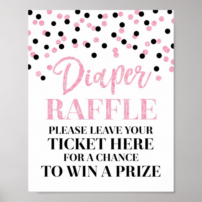 Pink Black Confetti Diaper Raffle Baby Dusche Poster (Vorne)