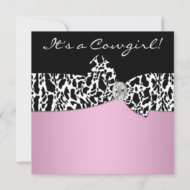 Pink Black Cow Print Cowgirl Babydusche Einladung (Vorderseite)