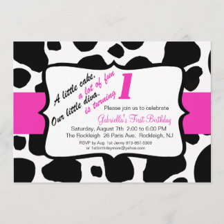 Pink & Black Cow Print Girls zum ersten Geburtstag Einladung