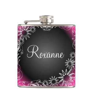 Pink Black Daisy Blumen Face Custom Flask Flachmann