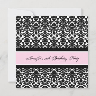 Pink Black Damask 18. Geburtstagsparty Einladungen