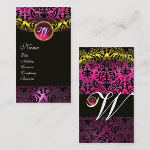 PINK BLACK DAMASK AMETHYST MONOGRAM Fuchsia Gold Visitenkarte