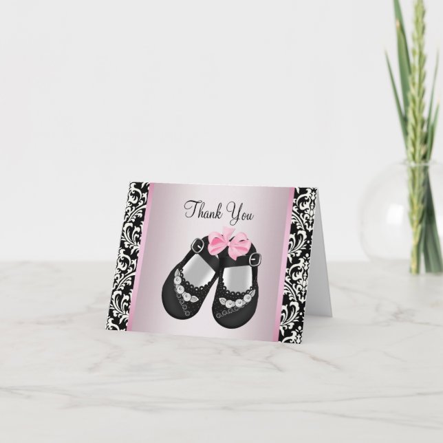 Pink Black Damask Baby Girl Dusche Danke (Vorderseite)