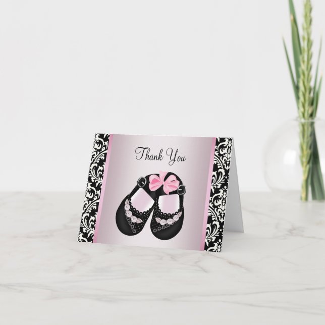 Pink Black Damask Baby Girl Dusche Danke (Vorderseite)