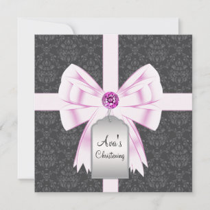 Pink Black Damask Baby Weihnachts-Einladungen Einladung