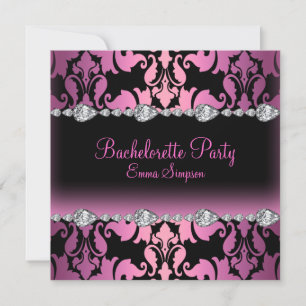 Pink & Black Damask & Diamond Bachelorette Einladu Einladung