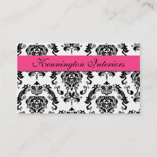 Pink Black Damask Lace Business Cards Visitenkarte (Vorderseite)