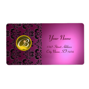 PINK BLACK DAMASK MONOGRAM, gelber Topaz