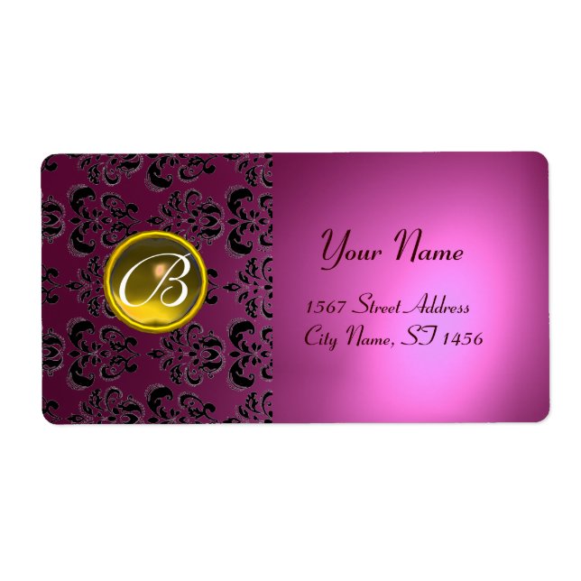PINK BLACK DAMASK MONOGRAM, gelber Topaz (Vorne)