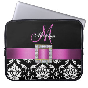 PINK, BLACK DAMASK MONOGRAMM LAPTOPSCHUTZHÜLLE