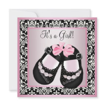 Pink Black Damask Shoes Baby Girl Dusche