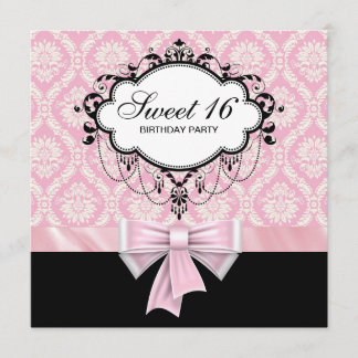 Pink Black Damask Sweet 16 Geburtstagsparty Einladung