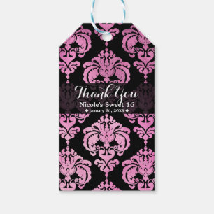 Pink & Black Damask Vintage Hochzeitstag Gefallen Geschenkanhänger