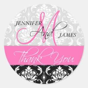 Pink Black Damask Wedding Gefallen Dankeschön Stic Runder Aufkleber