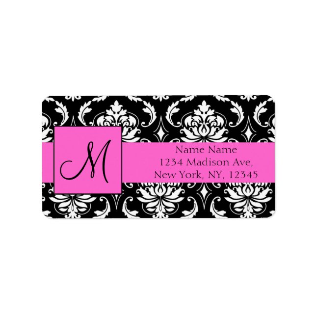 Pink Black Damask Wedding UAWG Rücksendeadresse Adressaufkleber (Vorne)