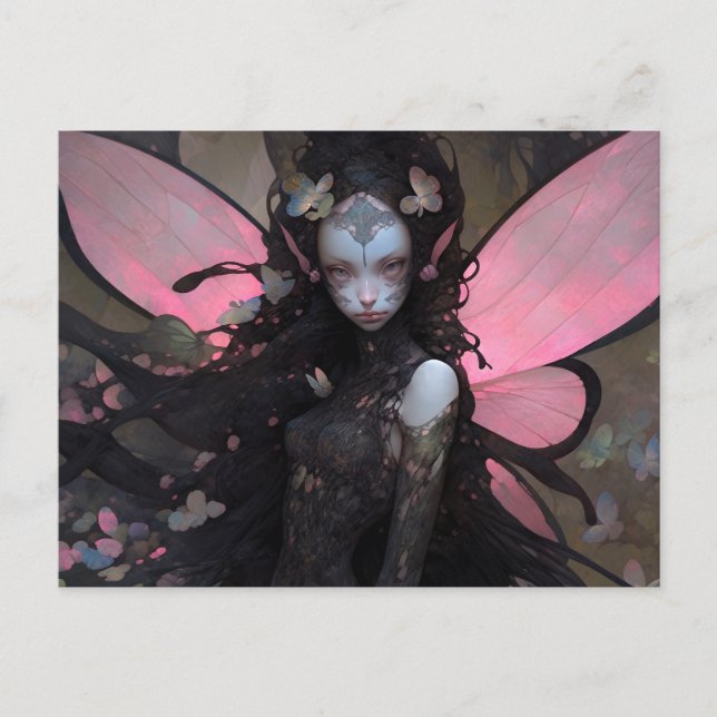 Pink Black Dark Faiasy Fantasy Art Postkarte (Vorderseite)
