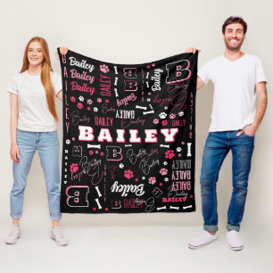 Pink Black Dog Name Initial Word Art Muster Fleecedecke