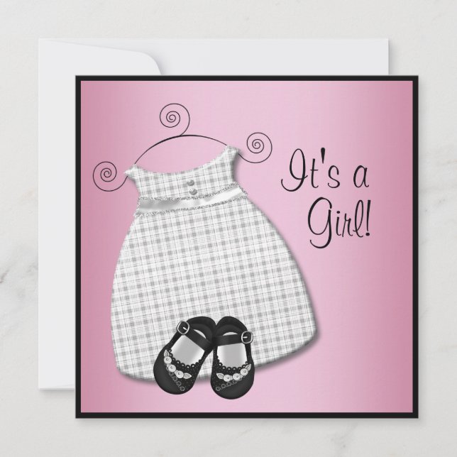 Pink Black Dress Shoes Pink Black Baby Girl Dusche Einladung (Vorderseite)