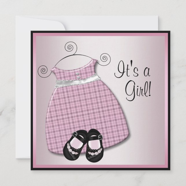 Pink Black Dress Shoes Pink Black Baby Girl Dusche Einladung (Vorderseite)