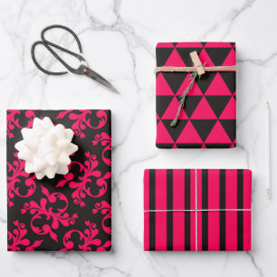 Pink Black Extravagant Geometric Wrapping Paper Se Geschenkpapier Set