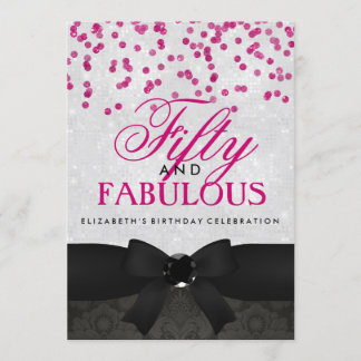 Pink & Black Fabelhafte 50. Geburtstagsfeier-Einla Einladung