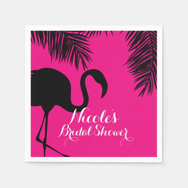 Pink & Black Flamingo & Palm Geburtstagsparty Cust Serviette (Vorderseite)