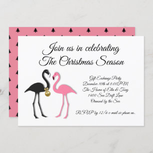 Pink Black Flamingos Weihnachts-Party Einladung