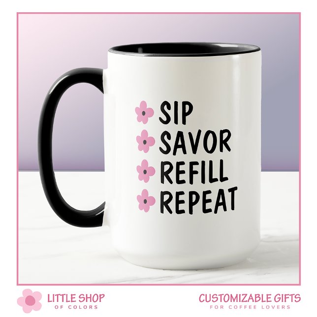 Pink Black Floral Coffee Lovers individuell einste Tasse (Von Creator hochgeladen)
