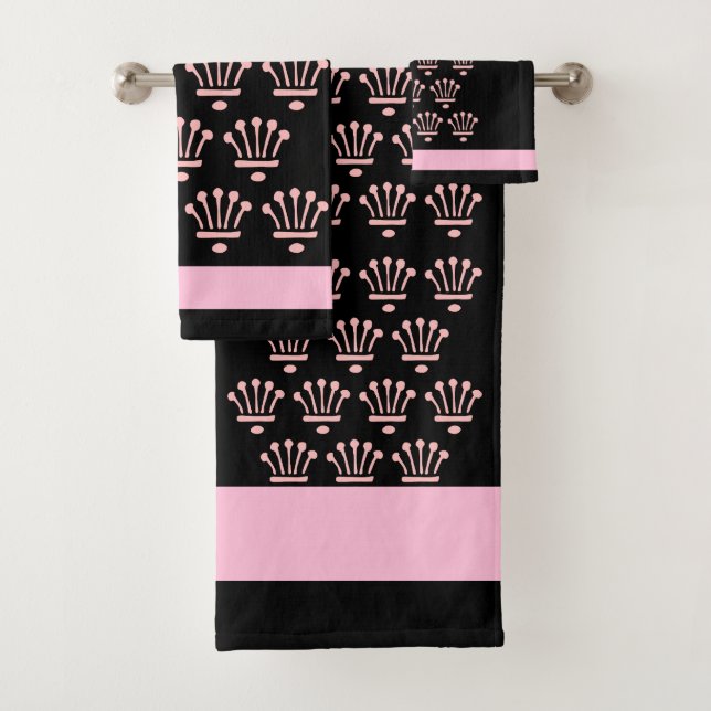 Pink Black Floral Crowns Badhandtuch Set (Insitu)