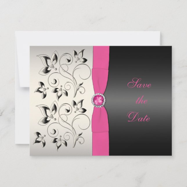 Pink Black Floral Save the Date Karte (Vorderseite)