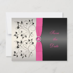 Pink Black Floral Save the Date Karte