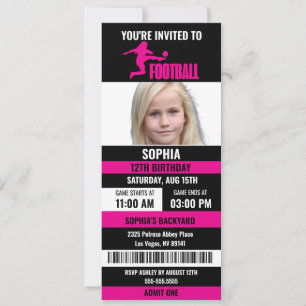 Pink Black Football Ticket Geburtstag Foto Einladung