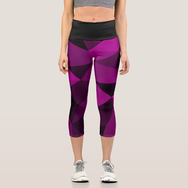 Pink black geometric mesh pattern capri leggings (Vorderseite)