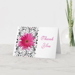 Pink Black Gerbera Daisy Floral Wedding Vielen Dan Dankeskarte