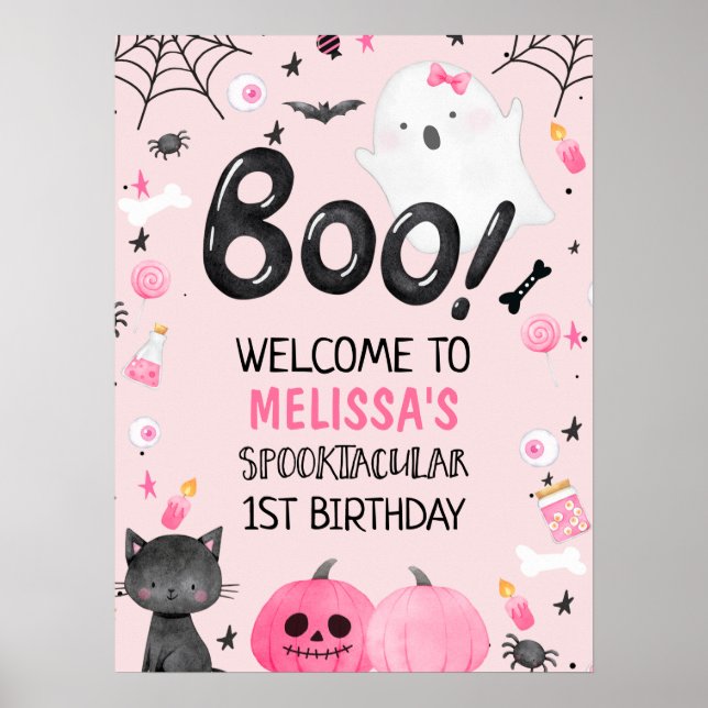 Pink Black Girl Boo Halloween Geburtstag Willkomme Poster (Vorne)