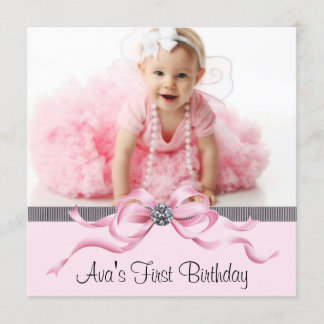Pink Black Girls Foto Erster Geburtstag Einladung