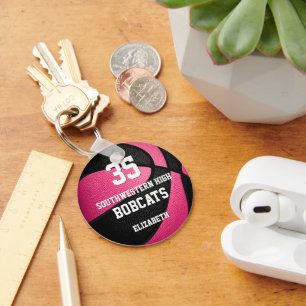 Pink Black Girl's Sports Basketball Team Name Schlüsselanhänger