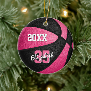 Pink Black Girly Sport Memento Basketball Keramik Ornament