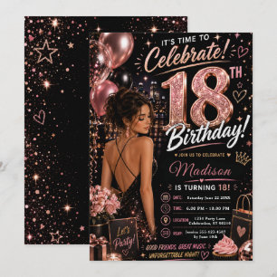 Pink Black Glam Achtzehnter Geburtstag Einladung
