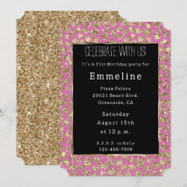 Pink Black Glam Glitzer Leopard Einladung