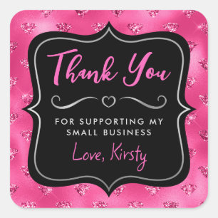 Pink & Black Glitter Diamanten Kleinunternehmen Quadratischer Aufkleber