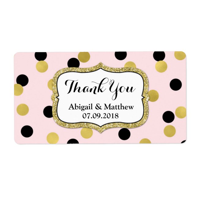 Pink Black Gold Confetti Wedding Labels (Vorne)