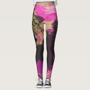 Pink Black Gold Glitter Moderne Pinsel Glam Grunge Leggings