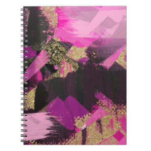 Pink Black Gold Glitter Moderne Pinsel Glam Grunge Notizblock