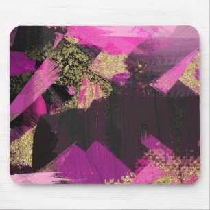 Pink Black Gold Glitzer Moderner Brush Glam Grunge Mousepad