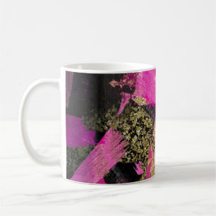 Pink Black Gold Glitzer Moderner Brush Glam Grunge Tasse