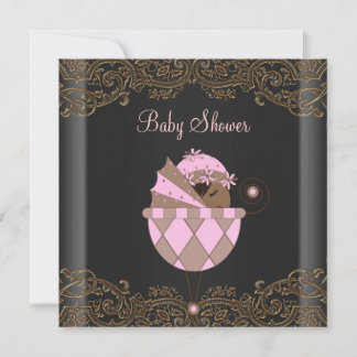 Pink Black Gold Lace Baby Girl Dusche Einladung