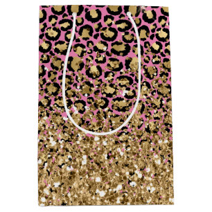 Pink Black Gold Leopard Glitzer Mittlere Geschenktüte