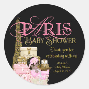 Pink Black Gold Paris Baby Dusche Vielen Dank Runder Aufkleber