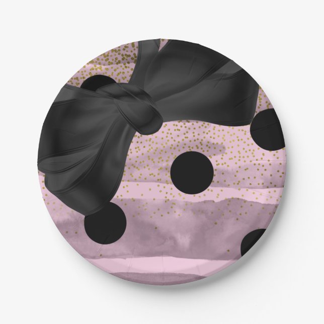 Pink Black & Gold Polka Dots Chic Bow Glam Party Pappteller (Vorderseite)